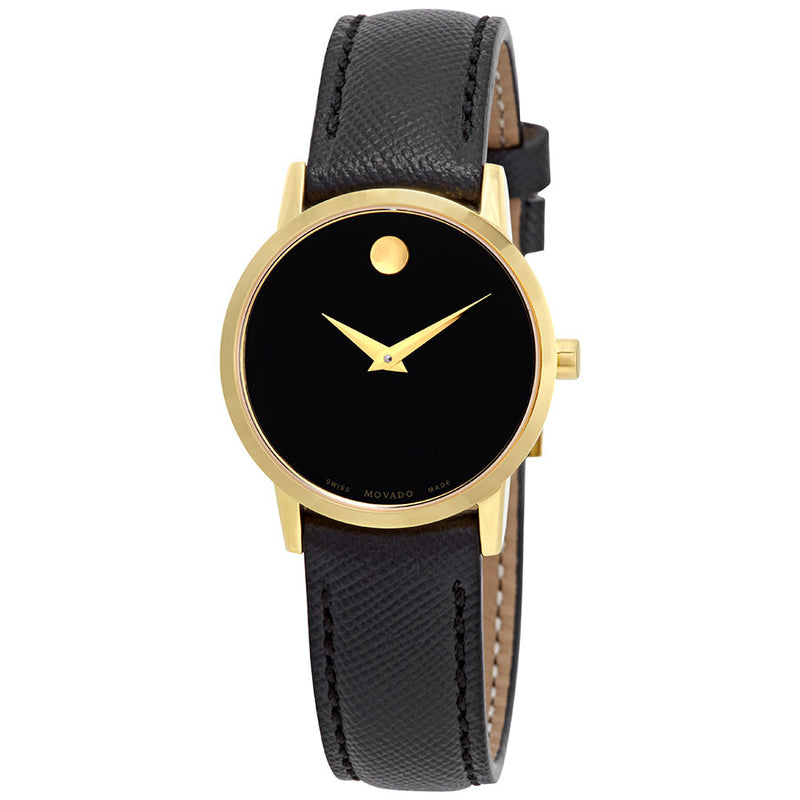 Movado Museum Black Dial Ladies Textured Leather Watch #0607205 - Watches of America