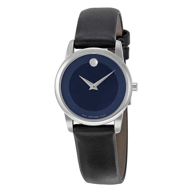 Movado women's museum outlet watch black leather band