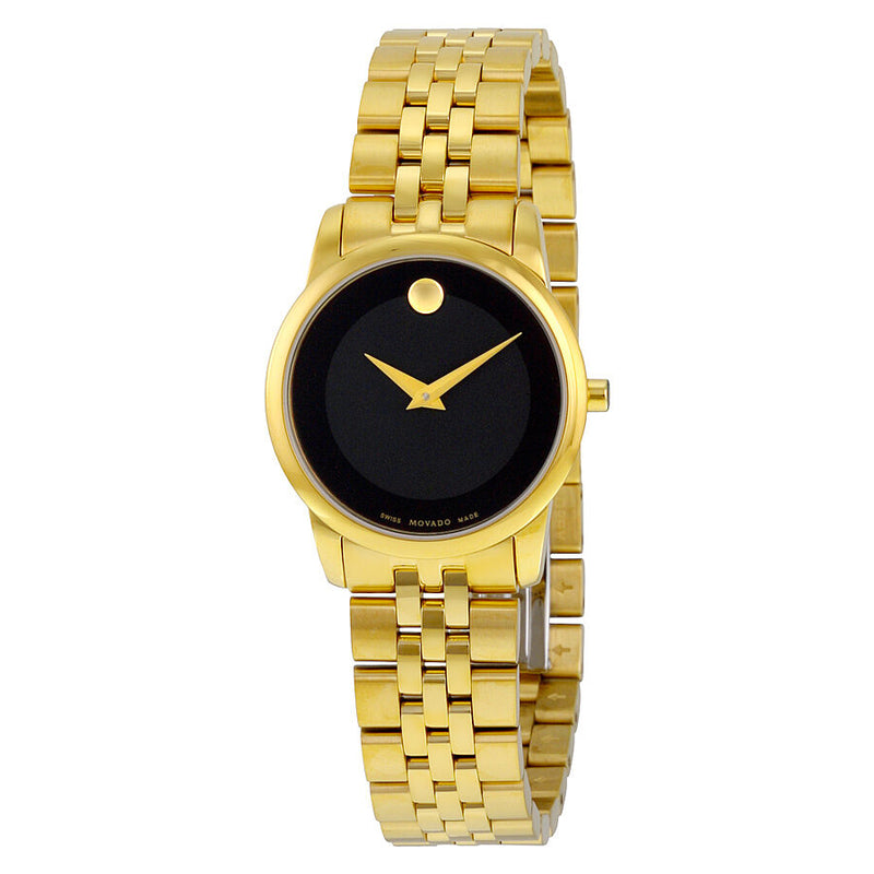 Movado Museum Classic Black Dial Yellow Gold PVD Ladies Watch #0607005 - Watches of America
