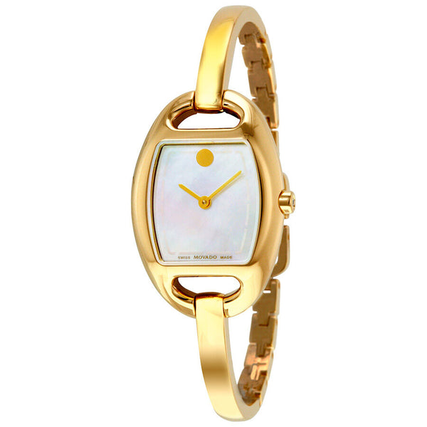 Movado Museum Mother of Pearl Dial Gold-Tone Steel Bangle Ladies Watch #0606608 - Watches of America