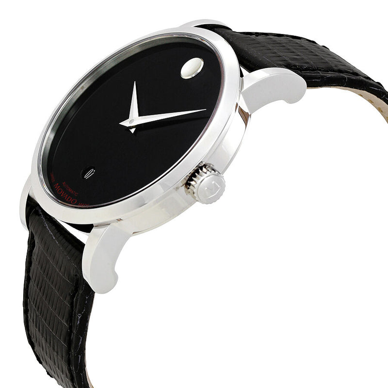 Movado Museum Red Label Black Dial Black Leather Men's Watch #0606114 - Watches of America #2