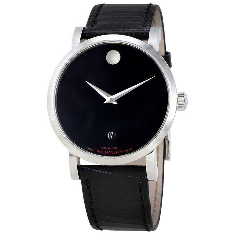 Movado Museum Red Label Black Dial Black Leather Men's Watch #0606114 - Watches of America