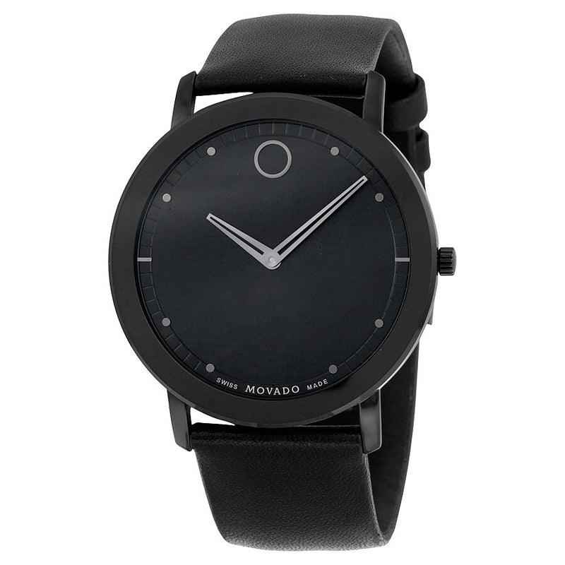 Movado Sapphire Black Dial Black Leather Men's Watch #0606884 - Watches of America