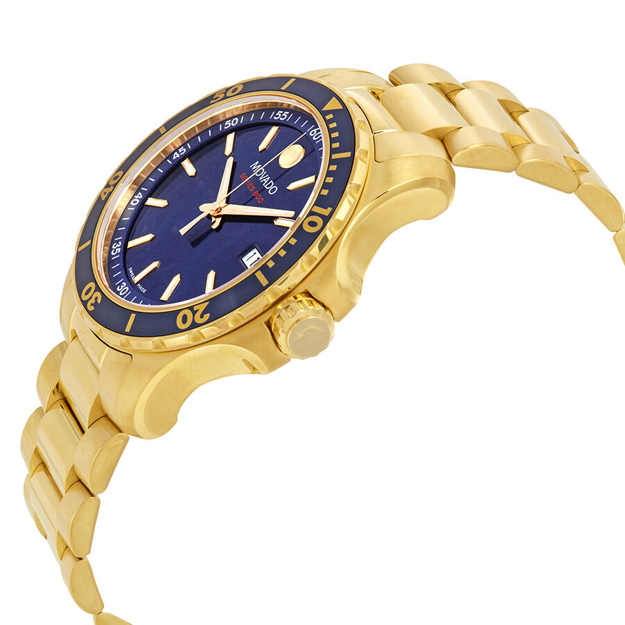Movado Series 800 Blue Dial Yellow Gold PVD Men's Watch 2600144
