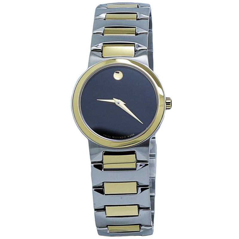 Movado Temo Black Dial Two-tone Ladies Watch #0607296 - Watches of America