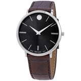 Movado Ultra Slim Black Dial Brown Leather Men's Watch #0607172 - Watches of America