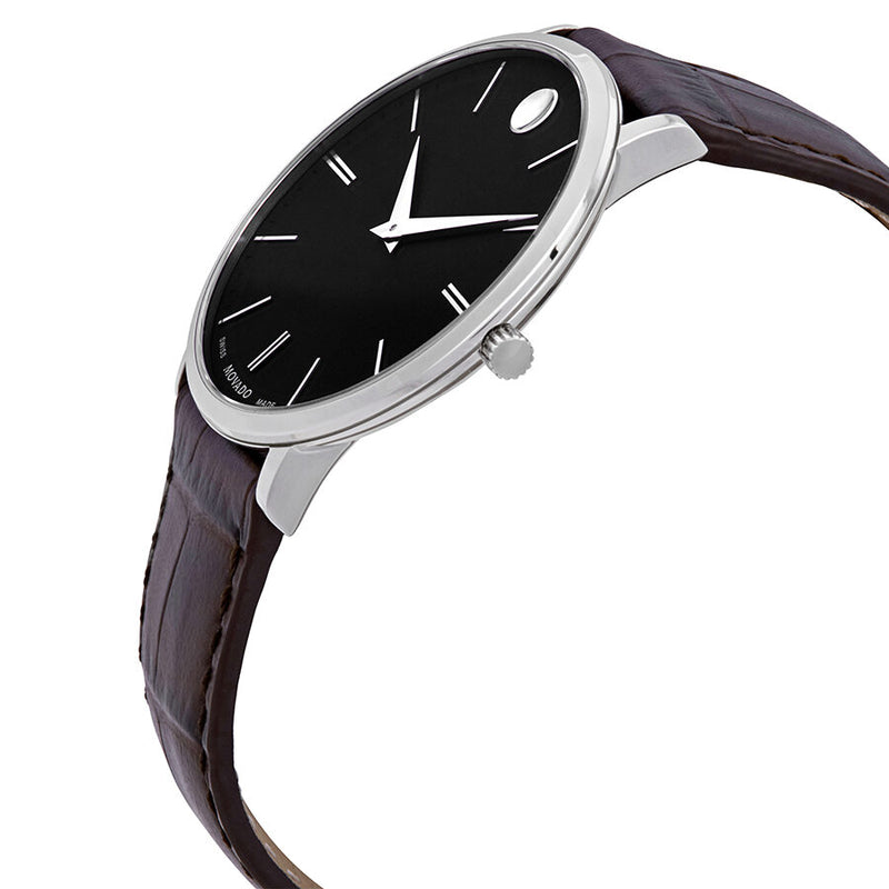 Movado Ultra Slim Black Dial Brown Leather Men's Watch #0607172 - Watches of America #2
