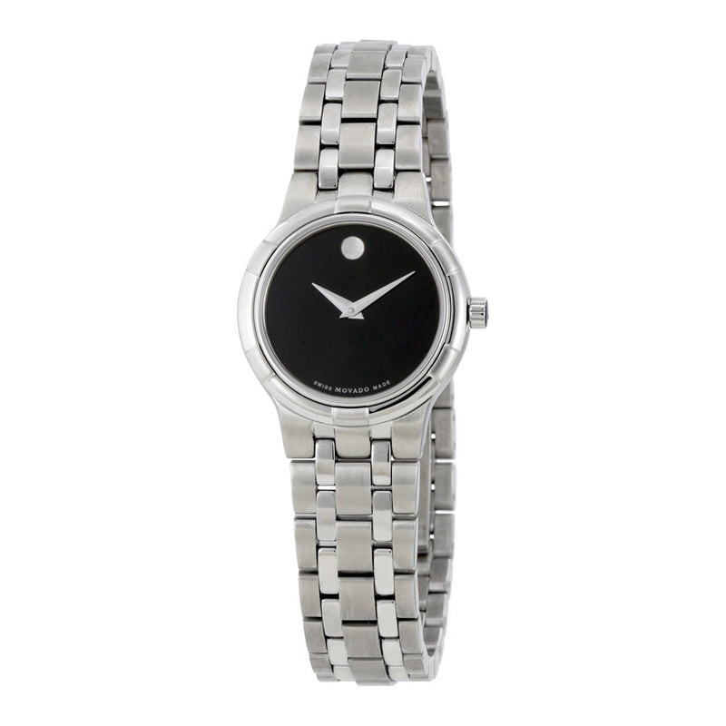 Movado Metio Black Dial Stainless Steel Ladies Watch #0606204 - Watches of America