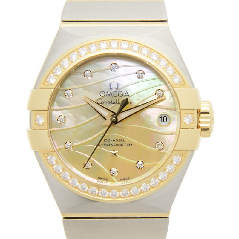 Omega Constellation Champagne Mother of Pearl Dial Automatic Diamond Ladies Watch #123.25.27.20.57.002 - Watches of America