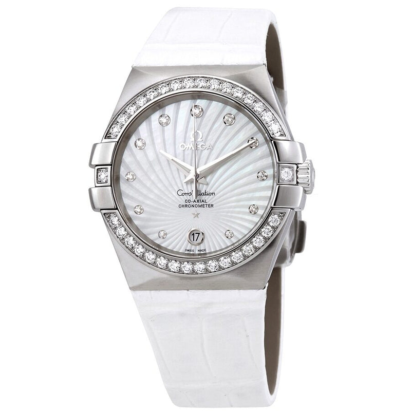 Omega Constellation Co-Axial Automatic Chronometer Diamond White Mother of Pearl Dial Ladies Watch #123.18.35.20.55.001 - Watches of America