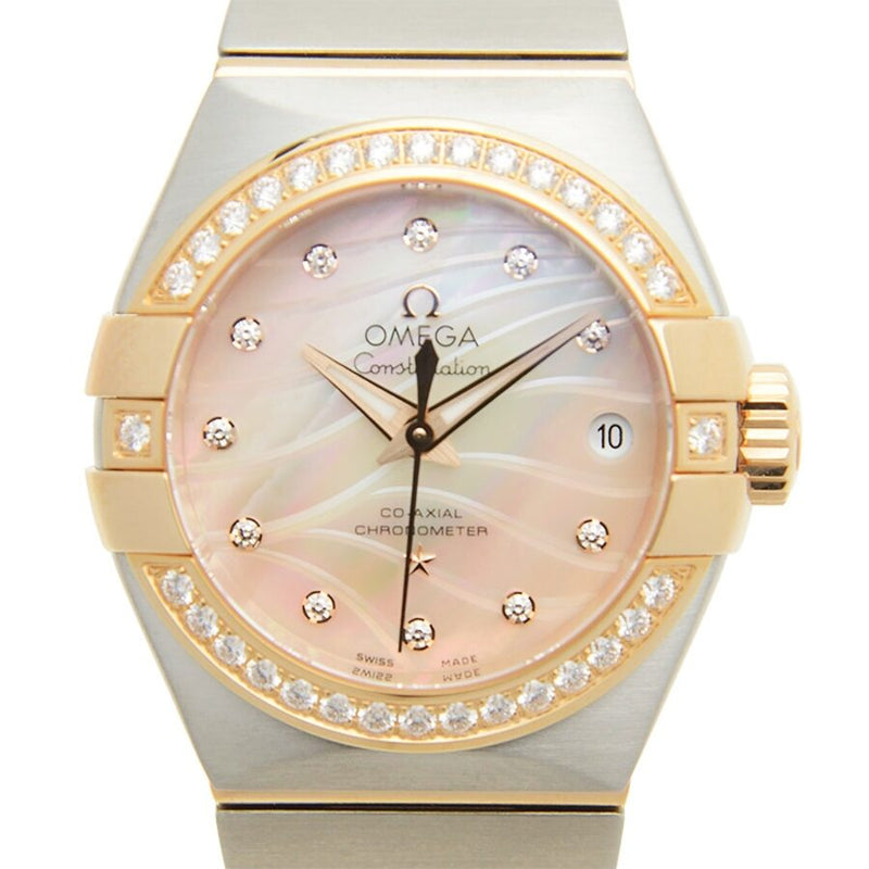 Omega Constellation Natural Gold Mother of Pearl Dial Steel and 18K Rose Gold Ladies Watch #123.25.27.20.57.003 - Watches of America