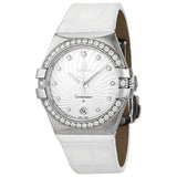Omega Constellation White Diamond Dial Stainless Steel White Alligator Ladies Watch #123.18.35.60.52.001 - Watches of America