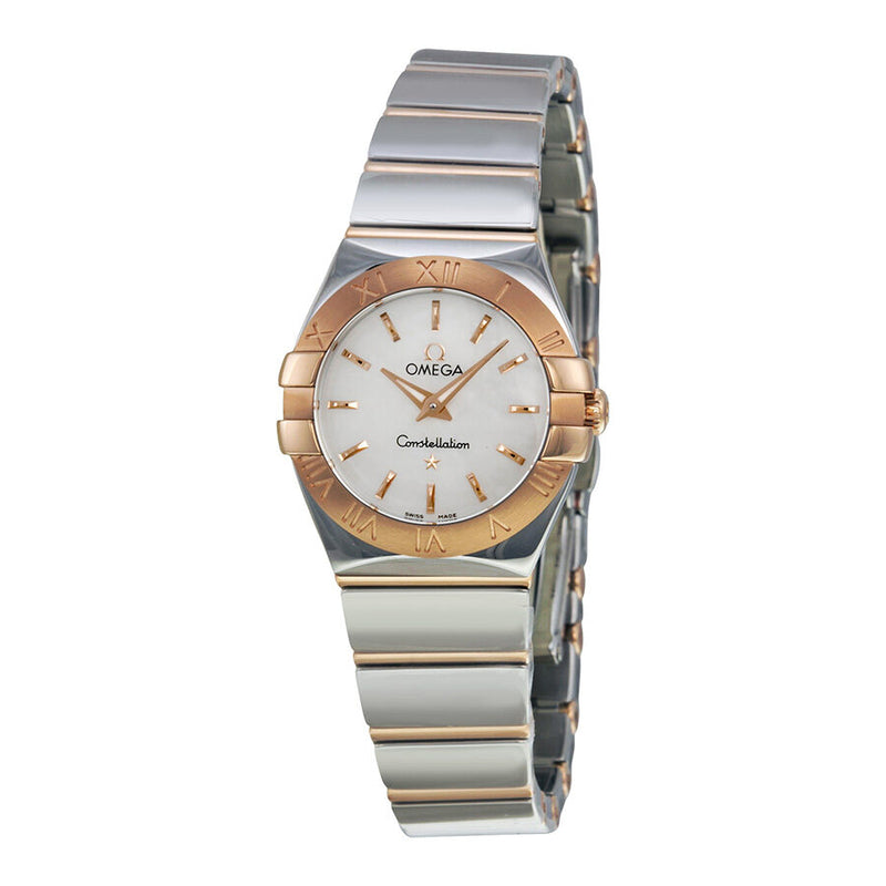 Omega Constellation White Mother of Pearl Dial Stainless Steel and 18kt Rose Gold Ladies Watch 12320246005003#123.20.24.60.05.003 - Watches of America