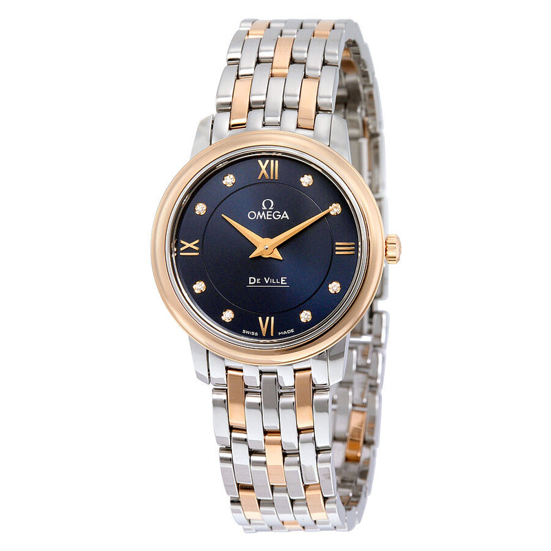 Omega De Ville Blue Diamond Dial Steel and 18K Rose Gold Ladies Watch #424.20.27.60.53.001 - Watches of America
