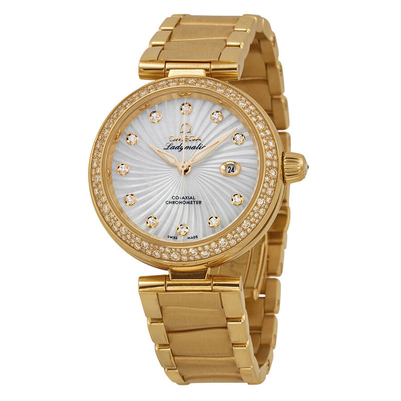 Omega De Ville Ladymatic Mother of Pearl Dial 18kt Yellow Gold Diamond Ladies Watch 42565342055002#425.65.34.20.55.002 - Watches of America