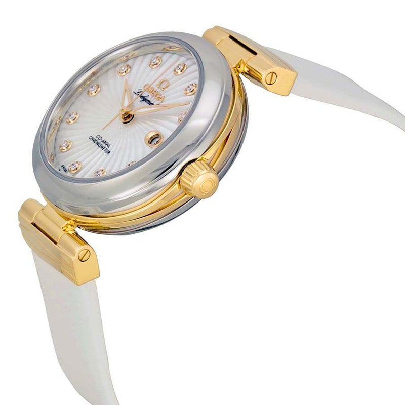 Omega De Ville Ladymatic Mother of Pearl White Leather Ladies Watch #42522342055002 - Watches of America #2