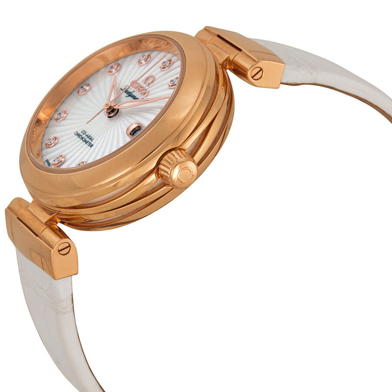Omega De Ville 18kt Rose Gold Mother of Pearl Dial White Leather Ladies Watch 42563342055001#425.63.34.20.55.001 - Watches of America #2