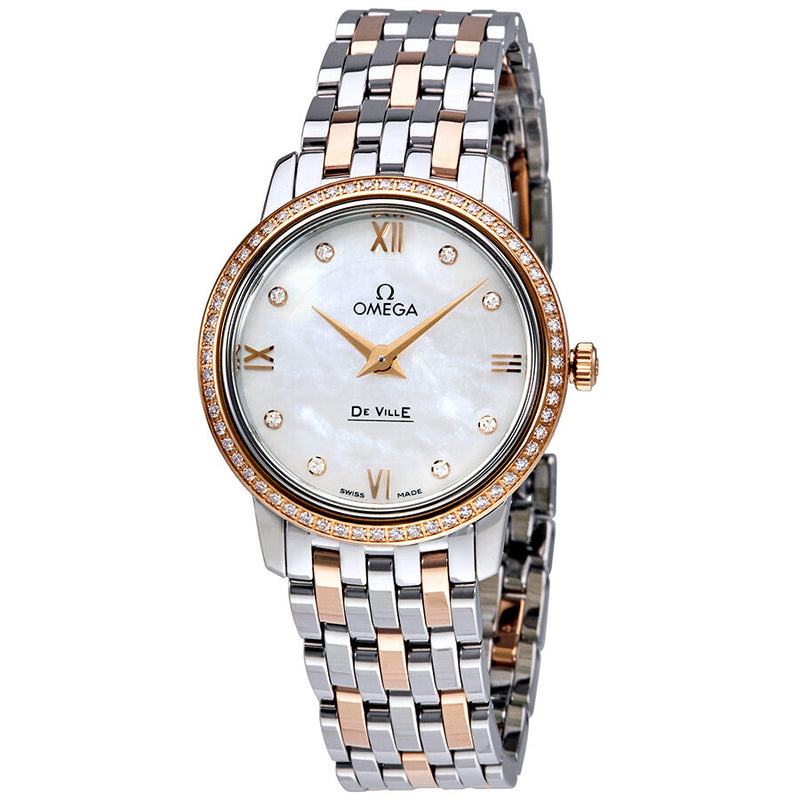Omega De Ville Perstige Mother of Peal Diamond Dial Ladies Watch 42425276055002#424.25.27.60.55.002 - Watches of America