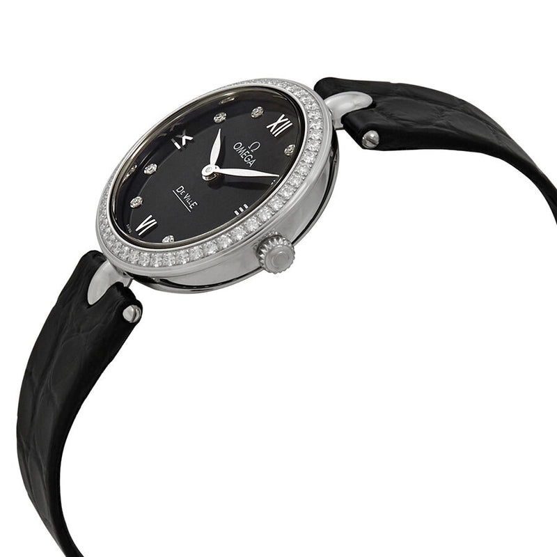 Omega De Ville Prestige Black Dial Black Leather Quartz Ladies Watch #424.18.27.60.51.001 - Watches of America #2