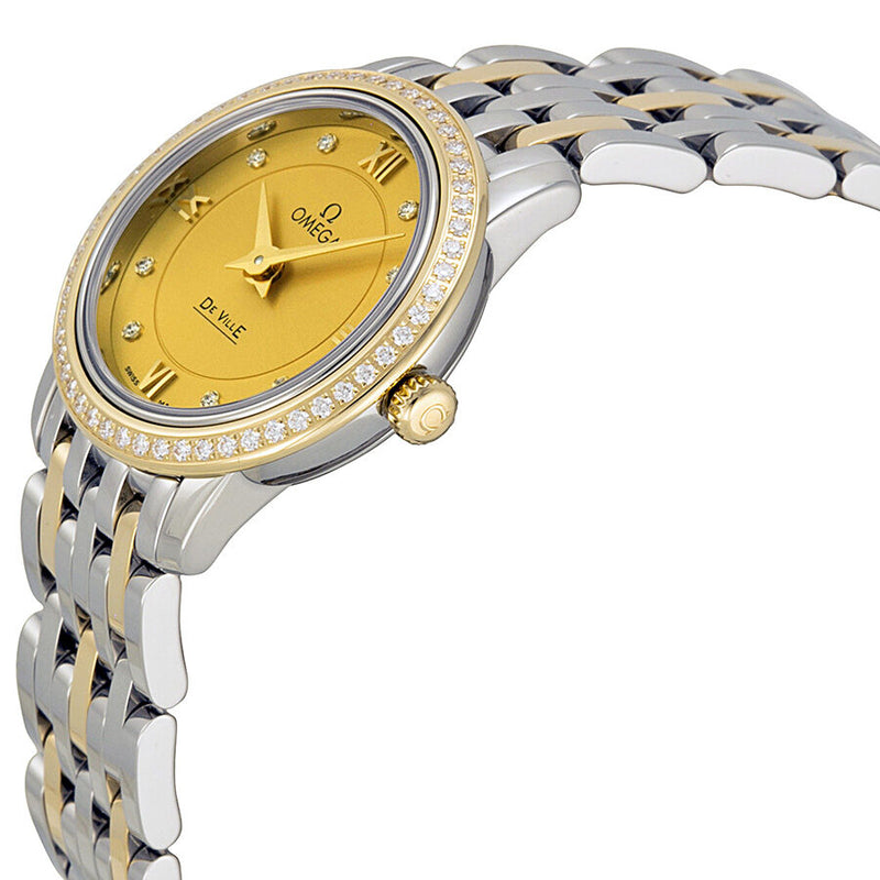 Omega De Ville Prestige Champagne Diamond Dial Steel and Yellow Gold Ladies Watch 42425246058001#424.25.24.60.58.001 - Watches of America #2