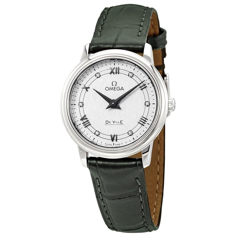 Omega De Ville Prestige White-Silvery Diamond Dial Ladies Leather Watch #424.13.27.60.52.002 - Watches of America