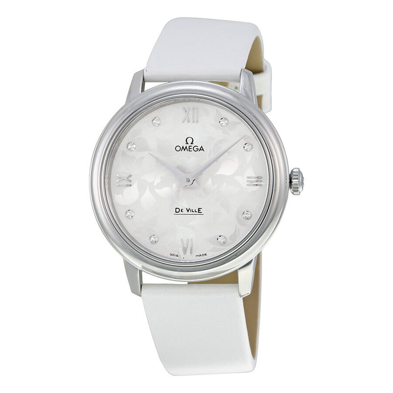 Omega De Ville White Diamond Dial White Satin Ladies Watch #42412336052001 - Watches of America