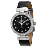 Omega DeVille Ladymatic Black Diamond Dial Stainless Steel Black Leather Ladies Watch #425.38.34.20.51.001 - Watches of America