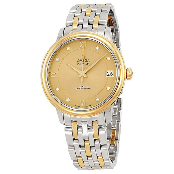 Omega DeVille Prestige Automatic Champagne Diamond Dial Ladies Watch#424.20.33.20.58.001 - Watches of America