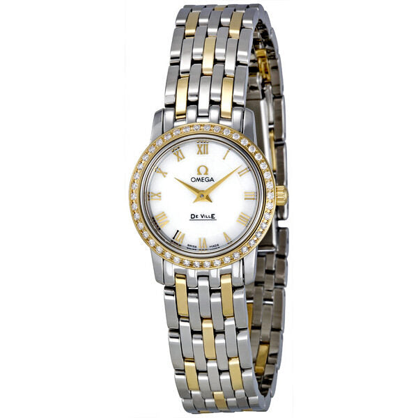 Omega DeVille Prestige Mother of Pearl Dial Steel and 18k Yellow Gold Ladies Watch #4375.71 - Watches of America