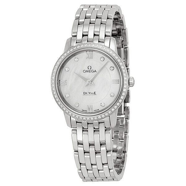 Omega DeVille Prestige Mother of Pearl Diamond Ladies Watch 42415276055001#424.15.27.60.55.001 - Watches of America