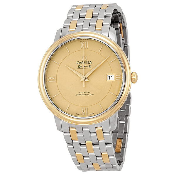 Omega DeVille Prestige Steel & 18kt Yellow Gold Champagne Dial Unisex Watch 42420372008001#424.20.37.20.08.001 - Watches of America