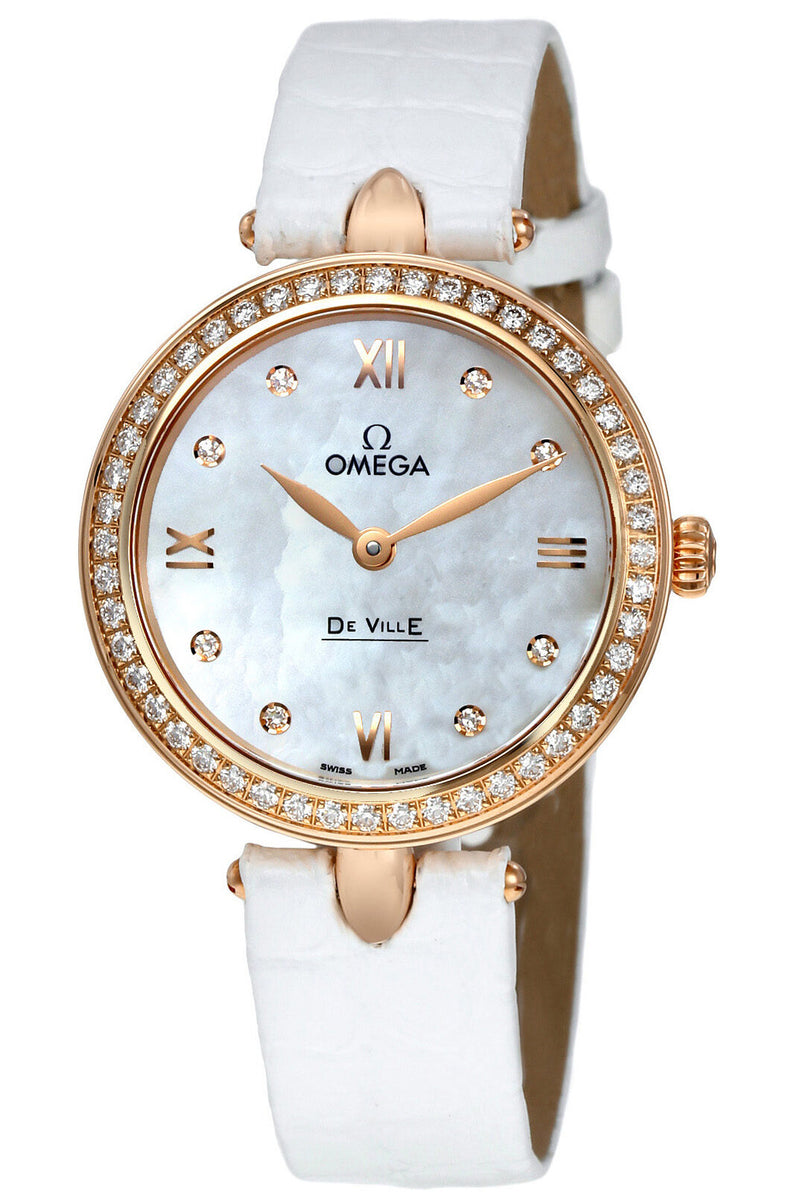 Omega De Ville Prestige White Mother of Pearl Dial Ladies Watch #424.58.27.60.55.002 - Watches of America