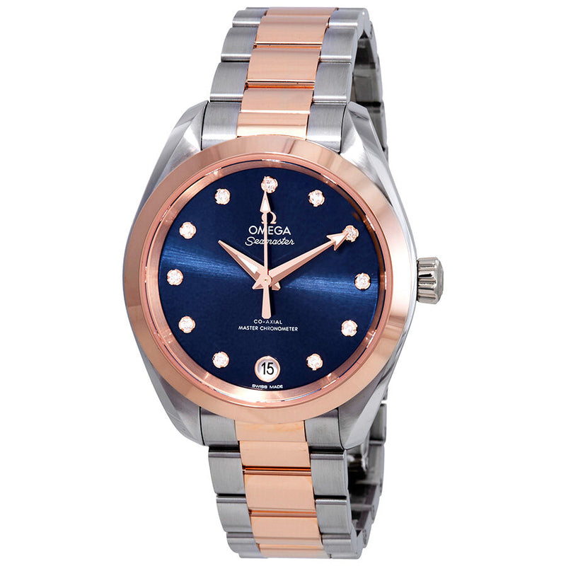Omega Seamaster Aqua Terra Automatic Chronometer Diamond Blue Dial Ladies Watch #220.20.34.20.53.001 - Watches of America