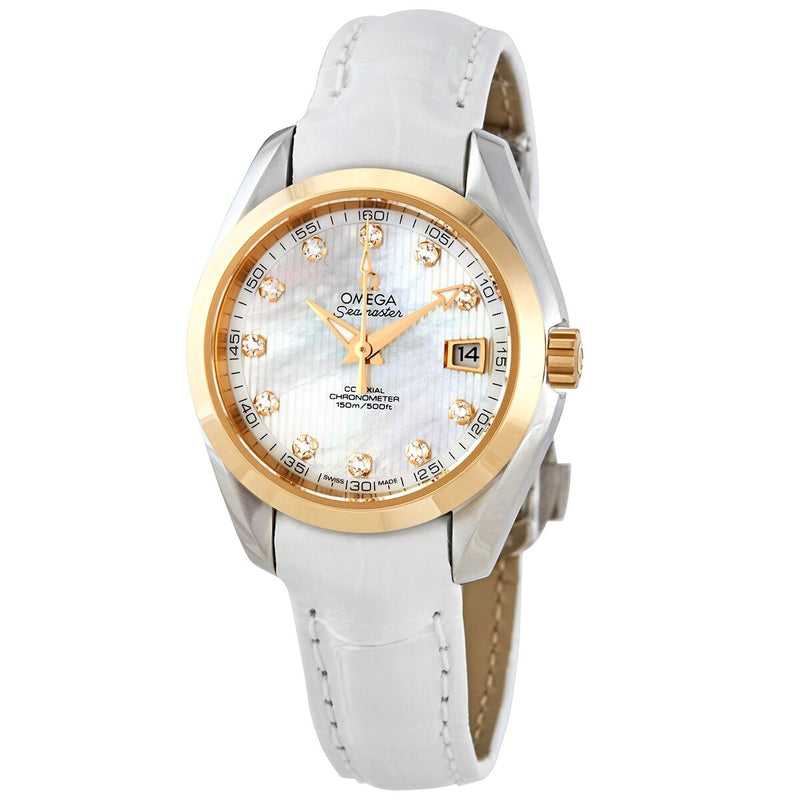Omega Seamaster Aqua Terra Automatic Chronometer Diamond White Mother of Pearl Dial Ladies Watch #231.23.30.20.55.002 - Watches of America