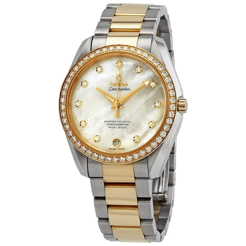 Omega Seamaster Aqua Terra Automatic Chronometer Diamond White Mother of Pearl Dial Men's Watch #231.25.39.21.55.002 - Watches of America