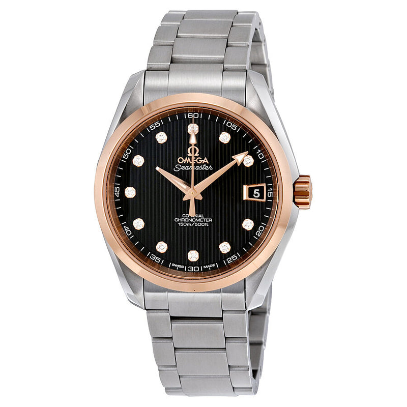 Omega Seamaster Aqua Terra  Automatic Diamond Black Dial 18kt Rose Gold Men's Watch #231.20.39.21.51.003 - Watches of America