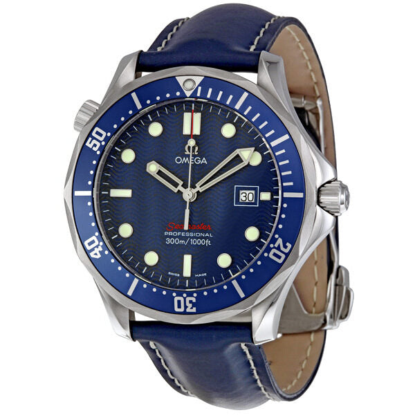 Omega Seamaster Blue Dial Blue Leather Strap Men's Watch #2923.80.91 - Watches of America