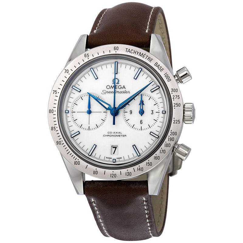 Omega Speedmaster 57 Chronograph White Dial Brown Leather Men's Watch 33192425104001#331.92.42.51.04.001 - Watches of America