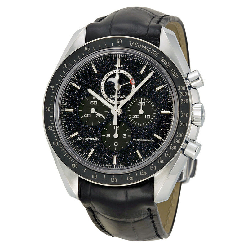 Omega Speedmaster Chronograph Black Dial Black Leather Men's Watch 31133443201001#311.33.44.32.01.001 - Watches of America