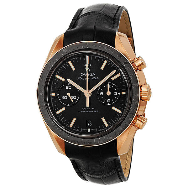 Omega Speedmaster Moonwatch Black Dial Chronograph 18kt Rose Gold Black Alligator Leather Men's Watch #311.63.44.51.01.001 - Watches of America