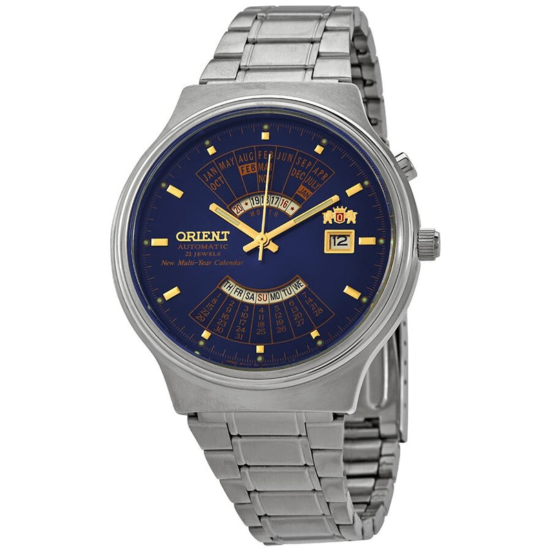 Orient Multi Year Calendar Perpetual World Time Automatic Blue Dial Watch #FEU00002DW - Watches of America