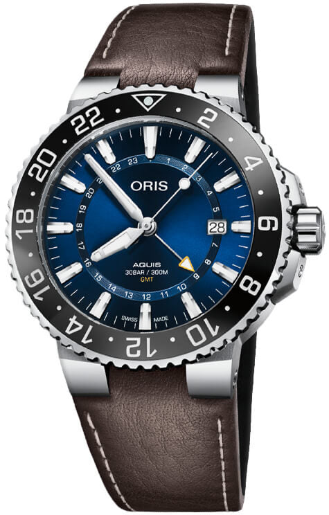 Oris Aquis Automatic Blue Dial Brown Leather Men's Watch #01 798 7754 4135-07 5 24 10EB - Watches of America