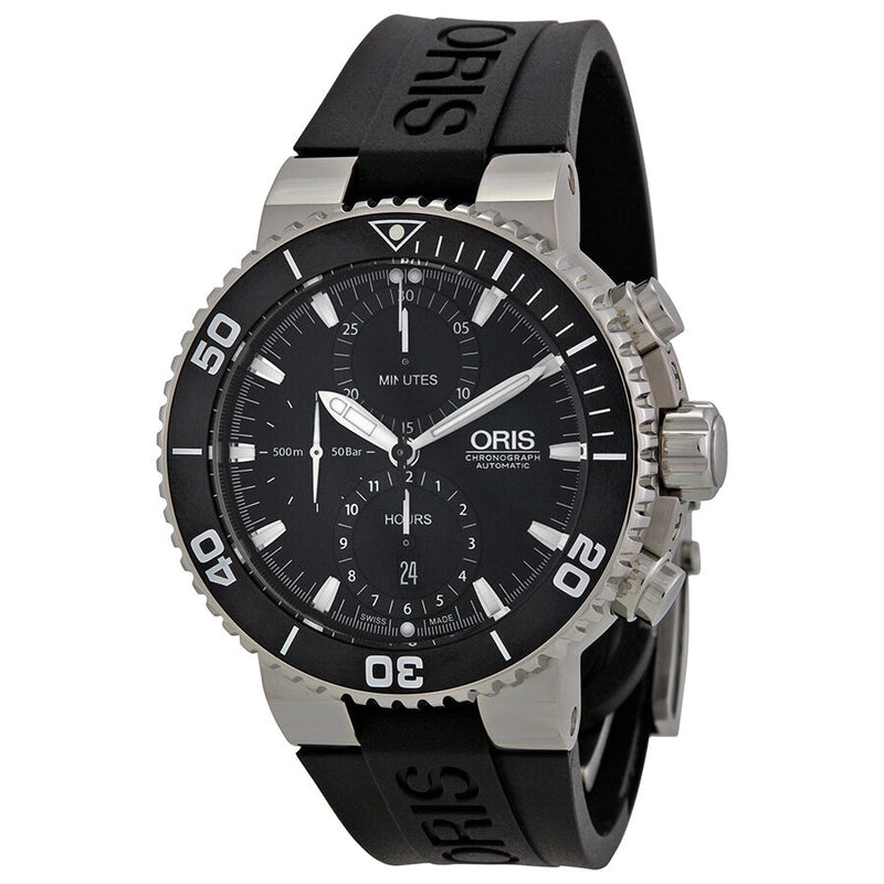 Oris Aquis Automatic Chronograph Black Dial Black Rubber Watch 774-7655-4154RS#01 774 7655 4154-07 4 26 34EB - Watches of America