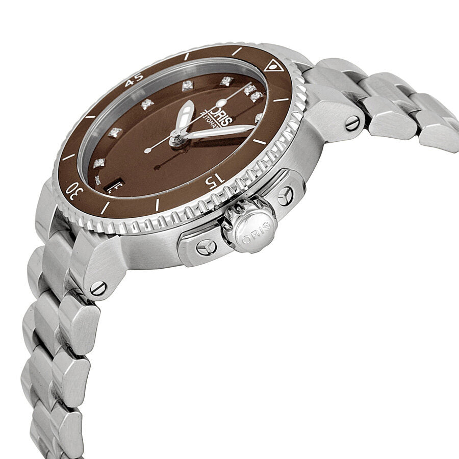 Oris Aquis Date Diamonds Brown Dial Acero inoxidable Ladies Watch