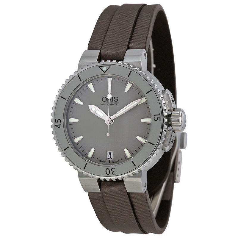 Oris Aquis Date Grey Dial  Black Rubber Watch #733-7652-4143LS - Watches of America