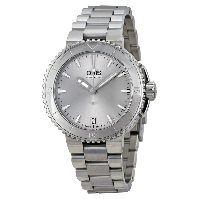 Oris Aquis Date Silver Dial Stainless Steel Ladies Watch #01 733 7652 4141-07 8 18 01P - Watches of America