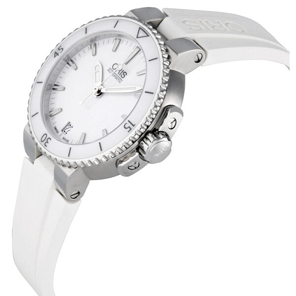 Oris Aquis Date White Dial Caucho Ladies Watch 01 733 7652 4156 07