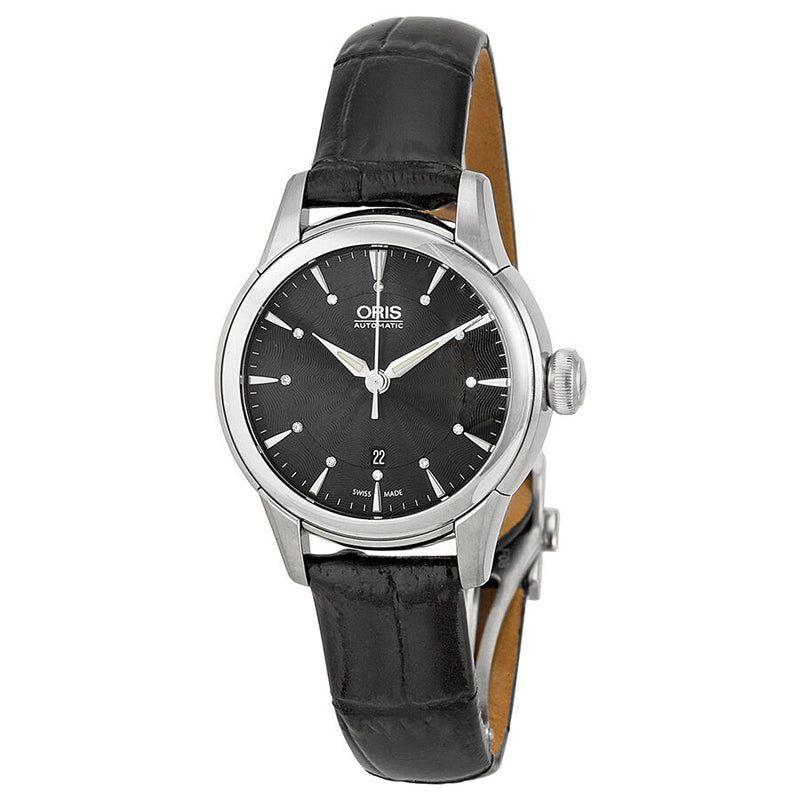 Oris Artelier Date Automatic Black Dial Black Leather Ladies Watch