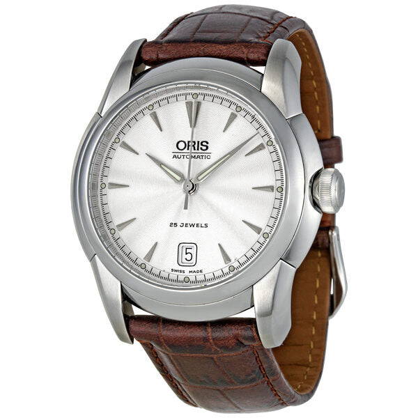 Oris Artelier Date Silver Dial Brown Leather Strap Automatic Men's Watch #633-7544-4051LS - Watches of America