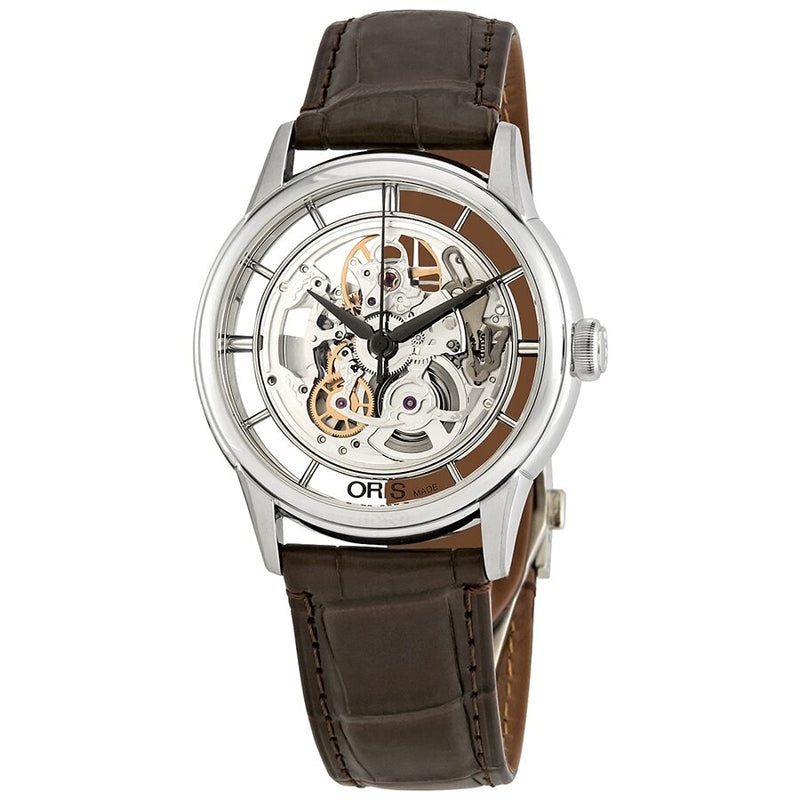 Oris Artelier Translucent Silver Skeleton Dial Automatic Men's Leather Watch #01 734 7684 4051-07 1 21 73FC - Watches of America